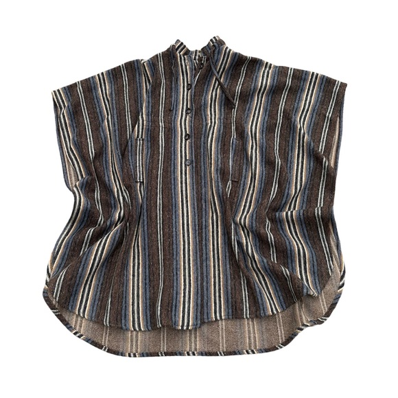 Jackets & Blazers - Boho Style Oversized One Size Fits All Brown Striped Heavy Batwing Poncho Coat